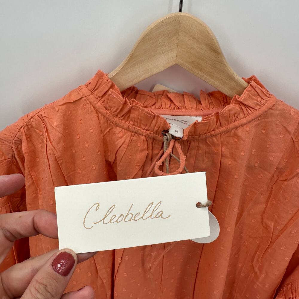 CLEOBELLA NWT Evereve Phoenix Puff Long Sleeve Organic Cotton Blouse Coral // M - Picture 9 of 16